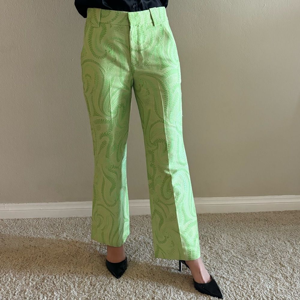 Rare A.L.C. Green Dress Pants Mid Waist Straight Leg Patterned Size S - Picture 4 of 11